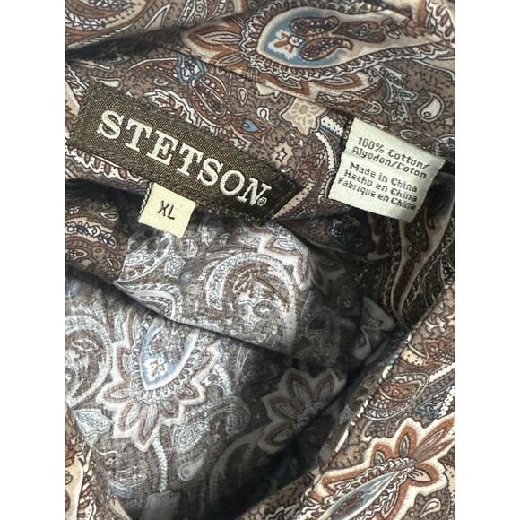 Stetson Mens XL Long Sleeve Western Shirt Button Up Paisley Pearl Snap Cowboy - Picture 4 of 5